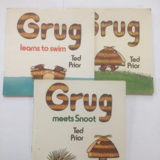 Three Grug books by Ted Prior: Grug, Grug Meets Snoot, and Grug Learns to Swim.